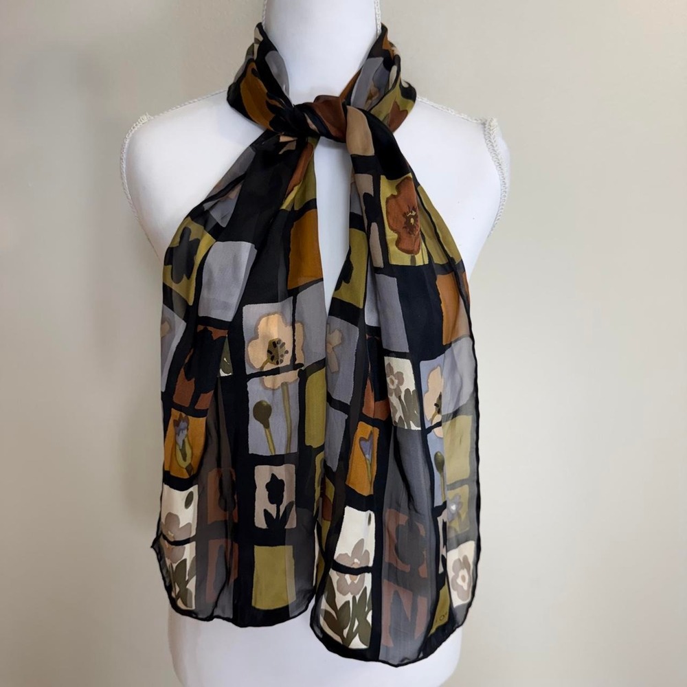 Echo Floral 100% Silk Scarf 70s Grannycore Indie